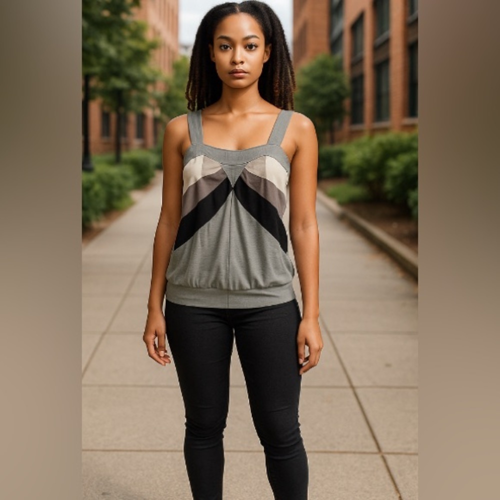 Mix It Colorblock Sleeveless Tunic Top Gray Black Taupe 1X Plus Size